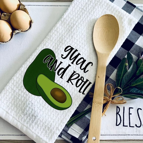 TEA TOWEL-GUAC AND ROLL-ROCK AND ROLL PUN-Kitchen Towel-Personalized-… - Picture 2 of 2